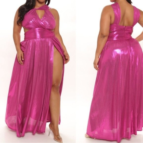 Fashion Nova Dresses & Skirts - Fashion Nova NWT Meet At The Mondrian Metallic Maxi Dress Size 2X  Magenta